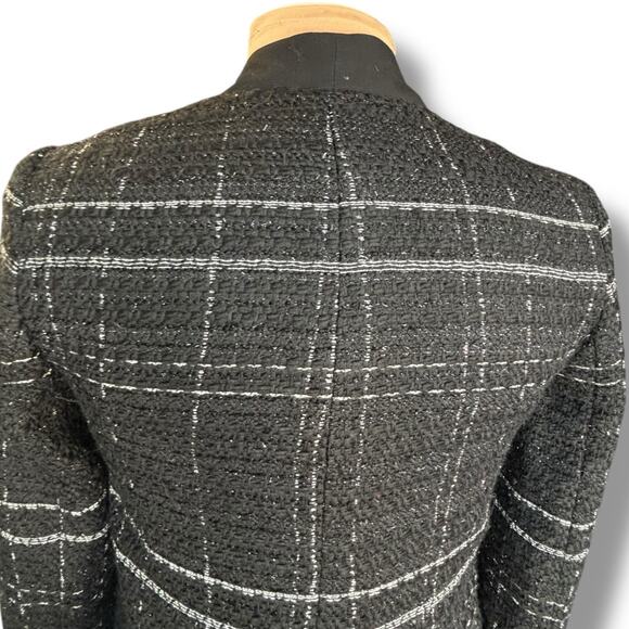 Zara Black Checked Tweed Longline Frock Coat Blazer Jacket Women’s XS Boucle - Picture 7 of 10